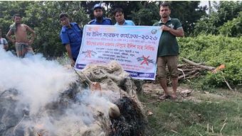 আড়িয়াল খাঁ নদীতে অভিযান, ১ হাজার ৭০০ মিটার অবৈধ জাল উদ্ধার করে পুড়িয়ে ধ্বংস